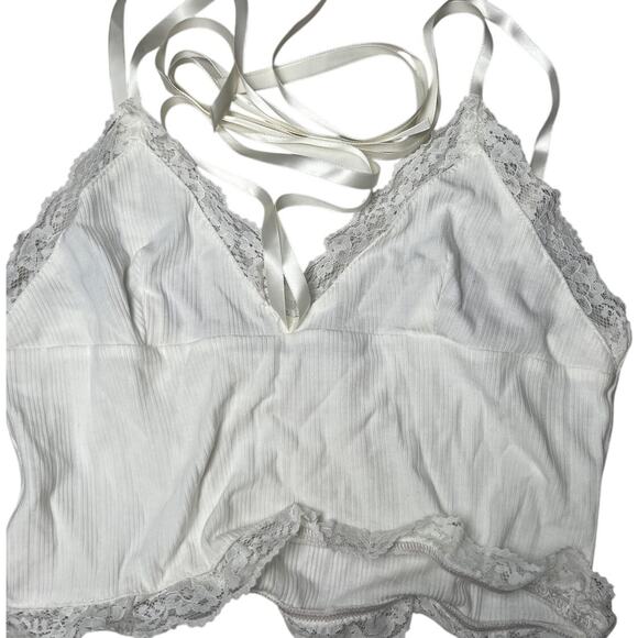Y2K Coquette Lace Cami White Top Large L - Picture 1 of 5